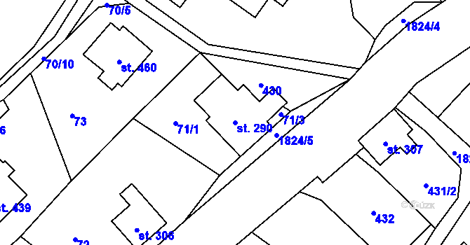 Parcela st. 290 v KÚ Chuchelna, Katastrální mapa