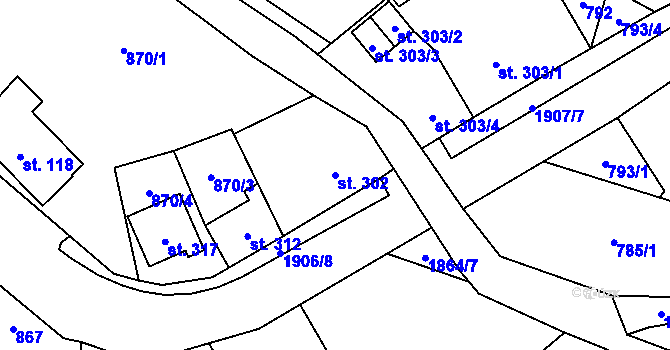Parcela st. 302 v KÚ Chuchelna, Katastrální mapa