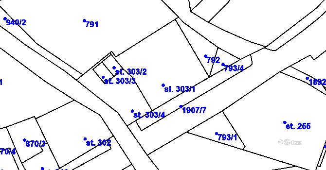 Parcela st. 303/1 v KÚ Chuchelna, Katastrální mapa
