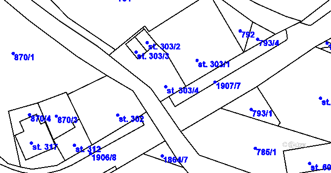 Parcela st. 303/4 v KÚ Chuchelna, Katastrální mapa