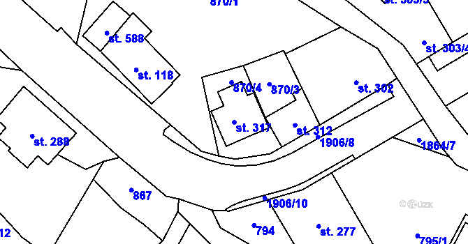 Parcela st. 317 v KÚ Chuchelna, Katastrální mapa