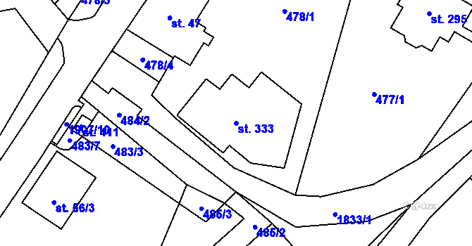 Parcela st. 333 v KÚ Chuchelna, Katastrální mapa