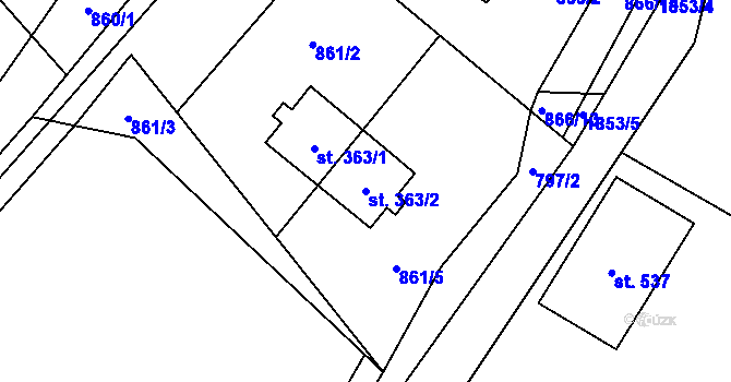 Parcela st. 363/2 v KÚ Chuchelna, Katastrální mapa