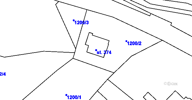 Parcela st. 374 v KÚ Chuchelna, Katastrální mapa