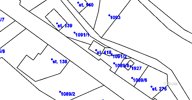 Parcela st. 418 v KÚ Chuchelna, Katastrální mapa