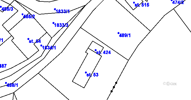 Parcela st. 424 v KÚ Chuchelna, Katastrální mapa