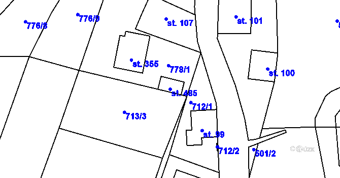 Parcela st. 485 v KÚ Chuchelna, Katastrální mapa