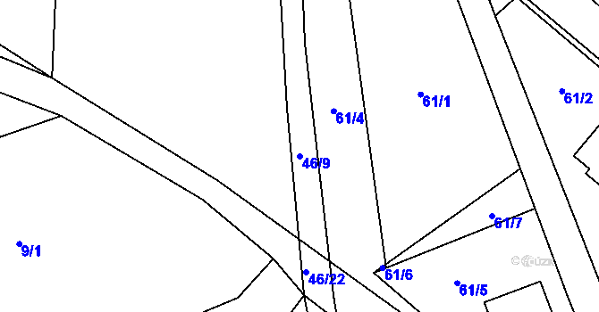 Parcela st. 46/9 v KÚ Chuchelna, Katastrální mapa