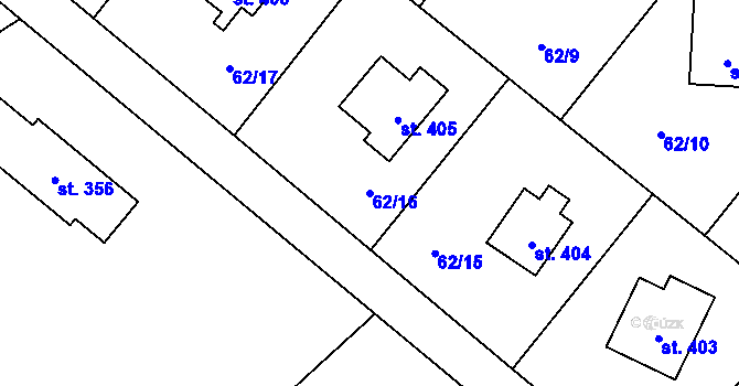 Parcela st. 62/16 v KÚ Chuchelna, Katastrální mapa