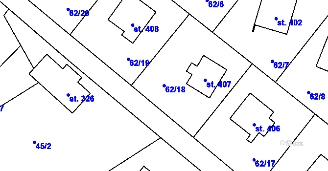 Parcela st. 62/18 v KÚ Chuchelna, Katastrální mapa