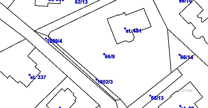 Parcela st. 66/9 v KÚ Chuchelna, Katastrální mapa