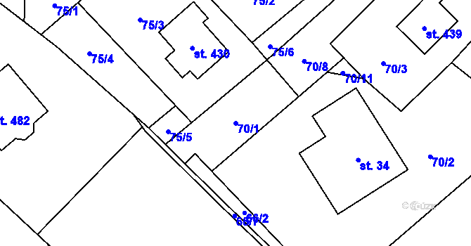 Parcela st. 70/1 v KÚ Chuchelna, Katastrální mapa