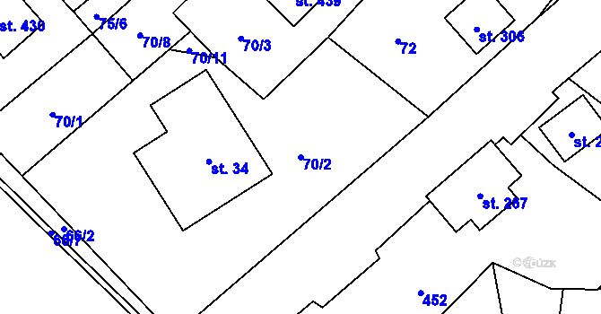Parcela st. 70/2 v KÚ Chuchelna, Katastrální mapa