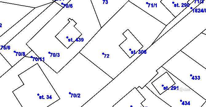 Parcela st. 72 v KÚ Chuchelna, Katastrální mapa