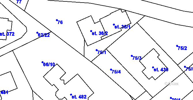 Parcela st. 75/1 v KÚ Chuchelna, Katastrální mapa