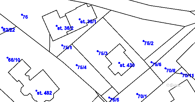 Parcela st. 75/3 v KÚ Chuchelna, Katastrální mapa
