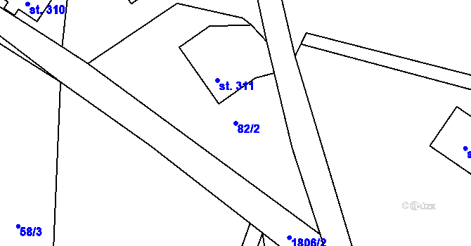 Parcela st. 82/2 v KÚ Chuchelna, Katastrální mapa