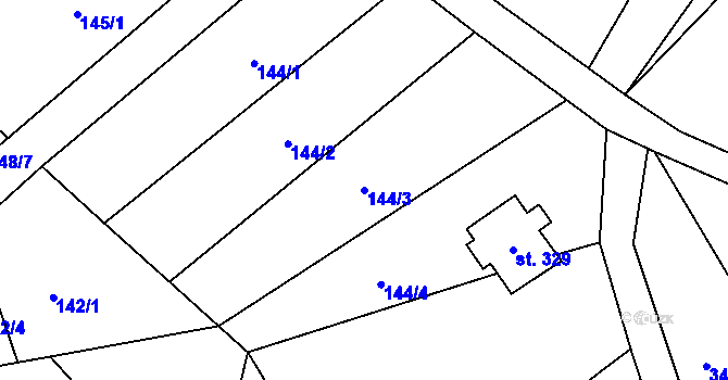 Parcela st. 144/3 v KÚ Chuchelna, Katastrální mapa