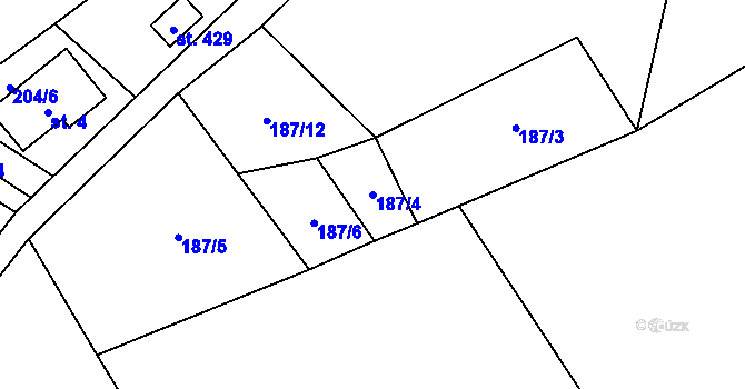 Parcela st. 187/4 v KÚ Chuchelna, Katastrální mapa