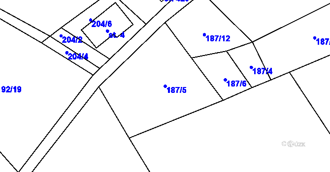 Parcela st. 187/5 v KÚ Chuchelna, Katastrální mapa