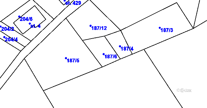Parcela st. 187/6 v KÚ Chuchelna, Katastrální mapa
