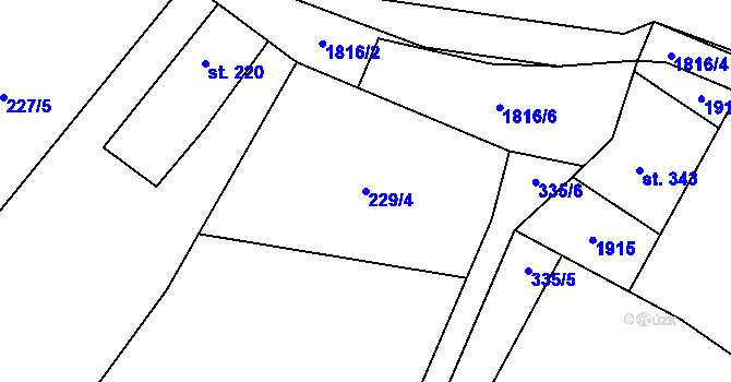 Parcela st. 229/4 v KÚ Chuchelna, Katastrální mapa