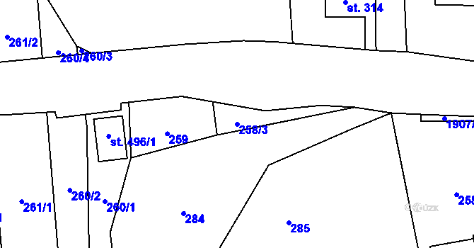 Parcela st. 258/3 v KÚ Chuchelna, Katastrální mapa