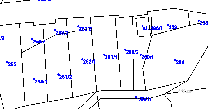 Parcela st. 261/1 v KÚ Chuchelna, Katastrální mapa