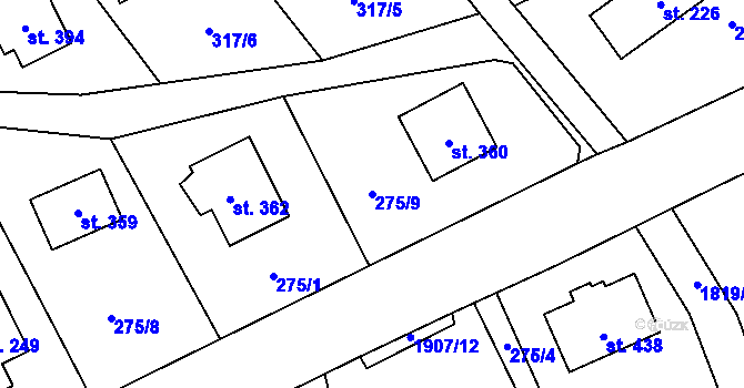 Parcela st. 275/9 v KÚ Chuchelna, Katastrální mapa