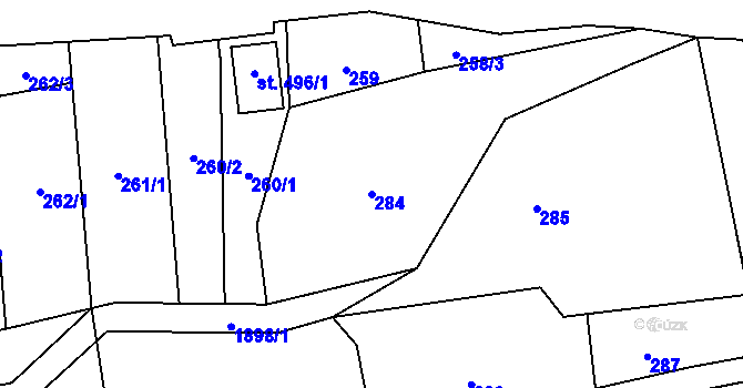 Parcela st. 284 v KÚ Chuchelna, Katastrální mapa