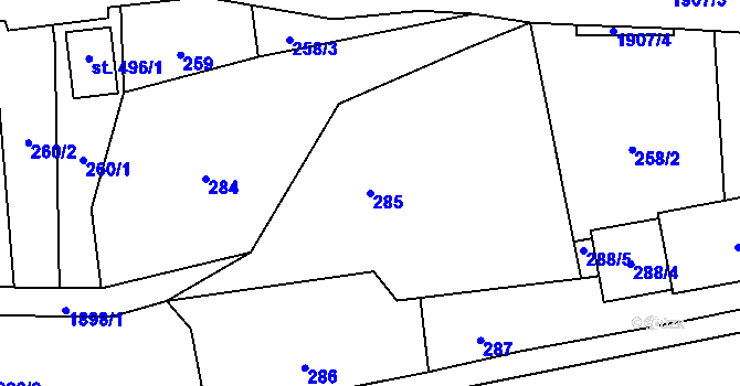 Parcela st. 285 v KÚ Chuchelna, Katastrální mapa