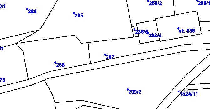 Parcela st. 287 v KÚ Chuchelna, Katastrální mapa