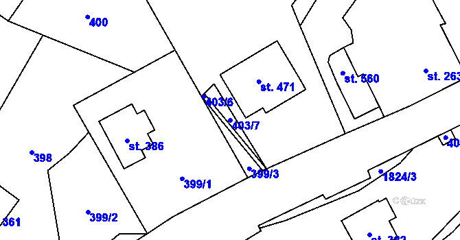 Parcela st. 403/7 v KÚ Chuchelna, Katastrální mapa