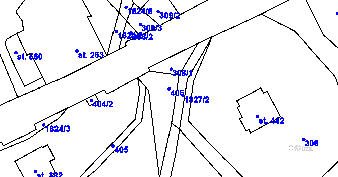 Parcela st. 406 v KÚ Chuchelna, Katastrální mapa