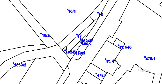 Parcela st. 480/2 v KÚ Chuchelna, Katastrální mapa