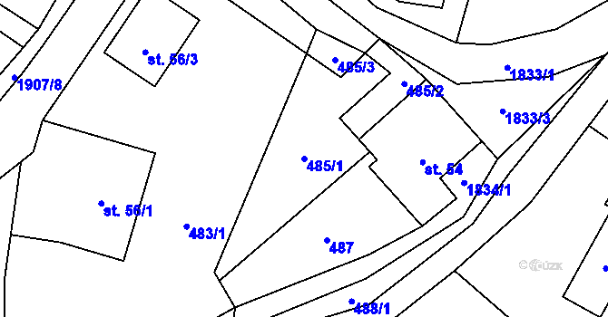 Parcela st. 485/1 v KÚ Chuchelna, Katastrální mapa