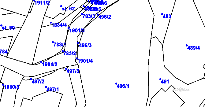 Parcela st. 496 v KÚ Chuchelna, Katastrální mapa