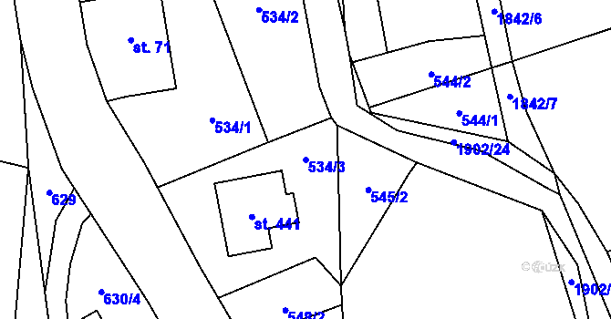 Parcela st. 534/3 v KÚ Chuchelna, Katastrální mapa
