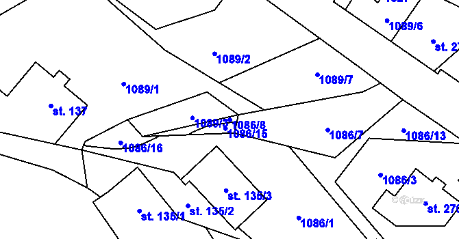 Parcela st. 1086/8 v KÚ Chuchelna, Katastrální mapa