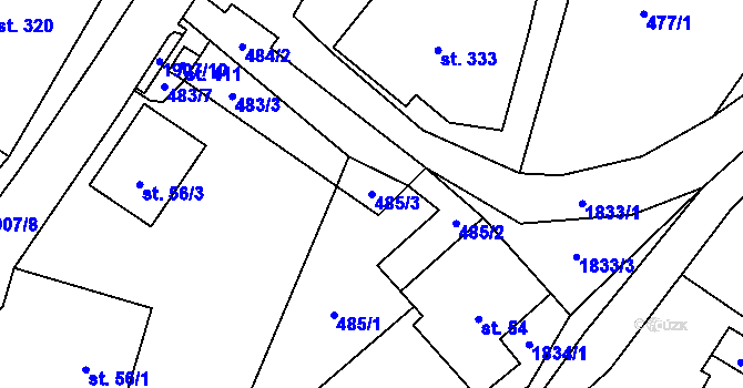 Parcela st. 485/3 v KÚ Chuchelna, Katastrální mapa