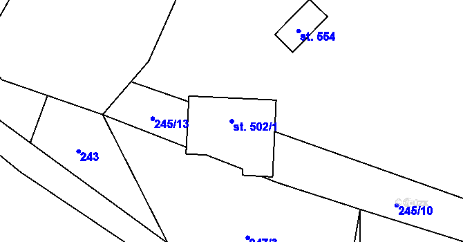 Parcela st. 502/1 v KÚ Chuchelna, Katastrální mapa