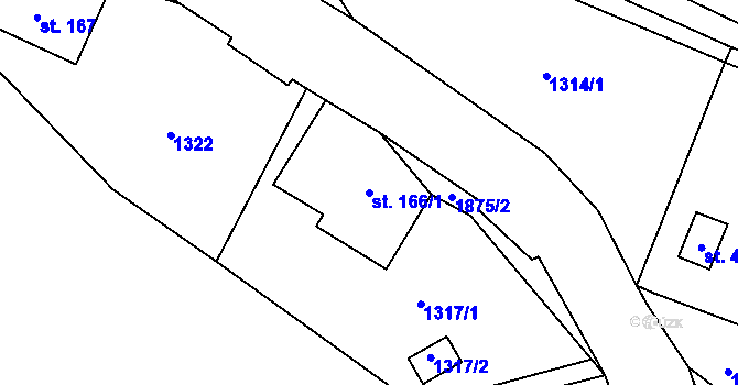 Parcela st. 166/1 v KÚ Chuchelna, Katastrální mapa