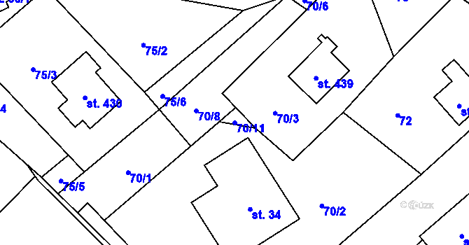 Parcela st. 70/11 v KÚ Chuchelna, Katastrální mapa