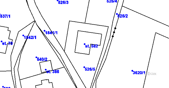 Parcela st. 582 v KÚ Chuchelna, Katastrální mapa