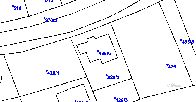 Parcela st. 428/6 v KÚ Chuchelná, Katastrální mapa