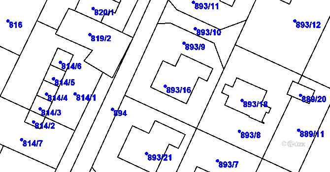 Parcela st. 893/16 v KÚ Chuchelná, Katastrální mapa