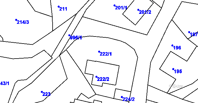 Parcela st. 222/1 v KÚ Chuchelná, Katastrální mapa