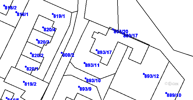 Parcela st. 893/17 v KÚ Chuchelná, Katastrální mapa
