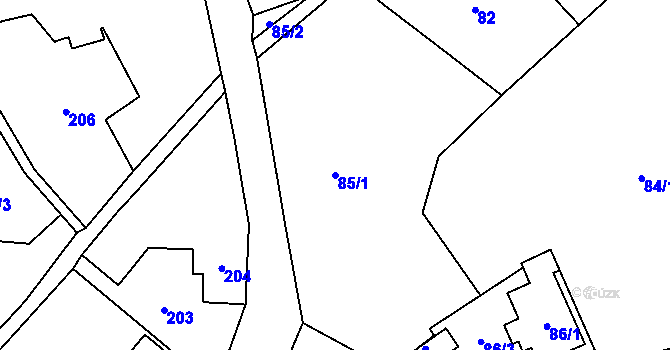 Parcela st. 85/1 v KÚ Chuchelná, Katastrální mapa
