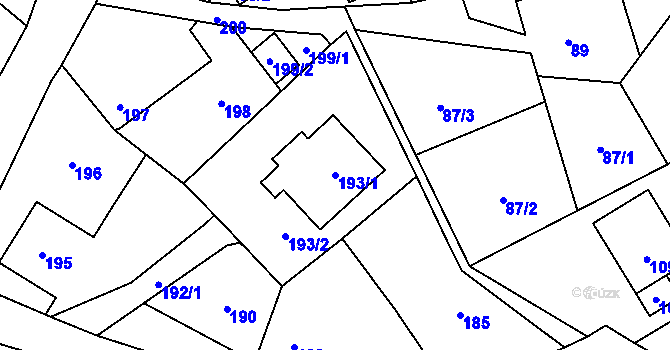 Parcela st. 193/1 v KÚ Chuchelná, Katastrální mapa